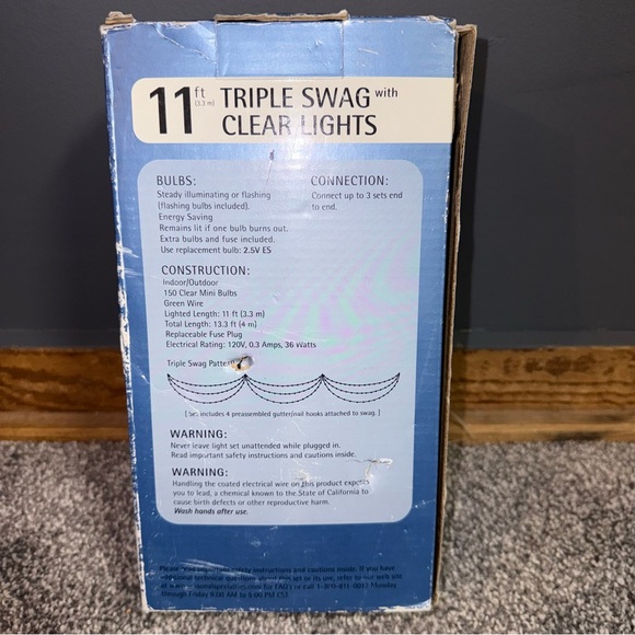 11ft Triple Swag Clear Mini Christmas Lights150 Bulbs Indoor Outdoor Target Vtg - Picture 4 of 6